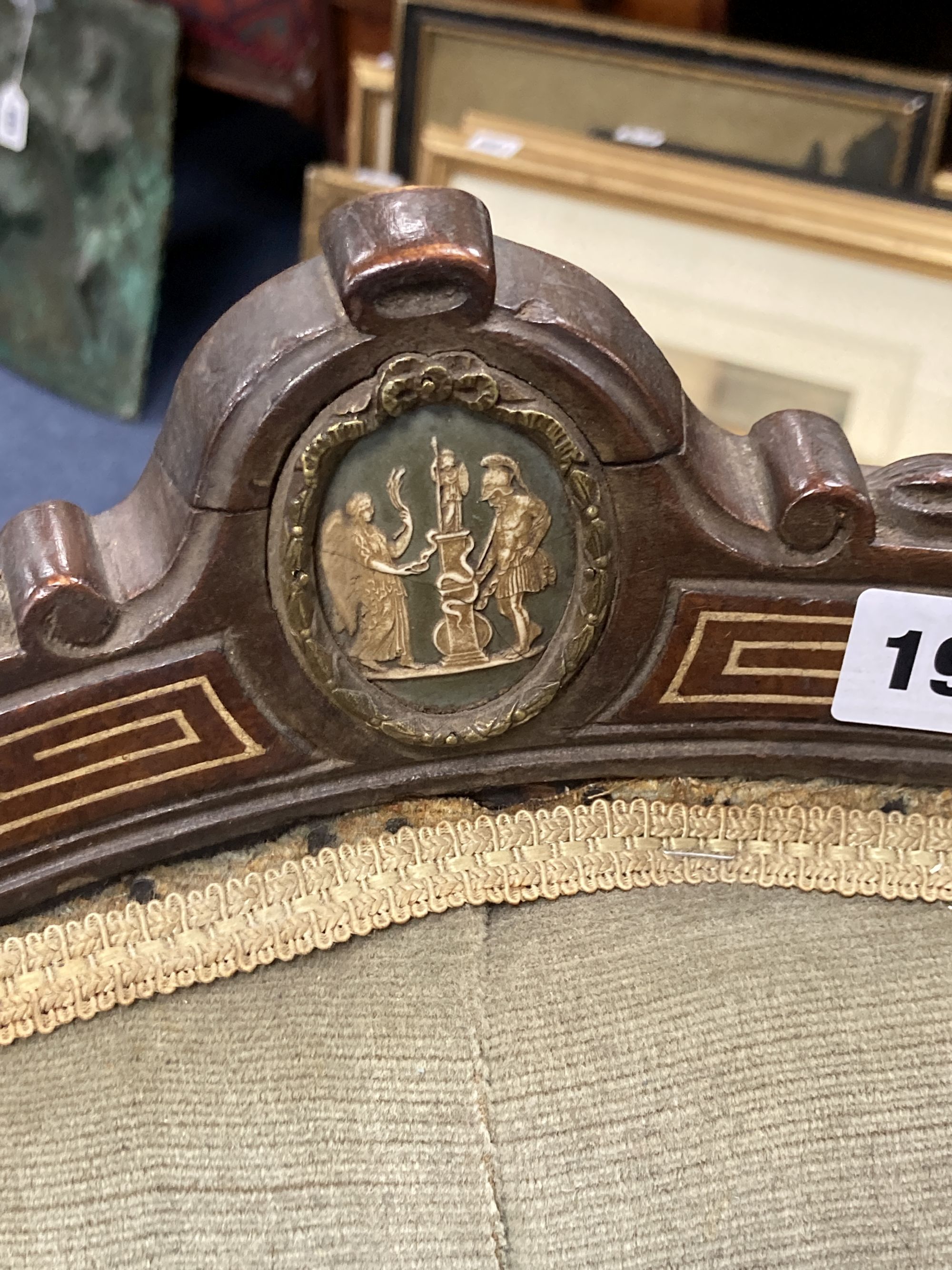 A pair of Victorian spoonback chairs, inset oval jasper plaques (one with arms)